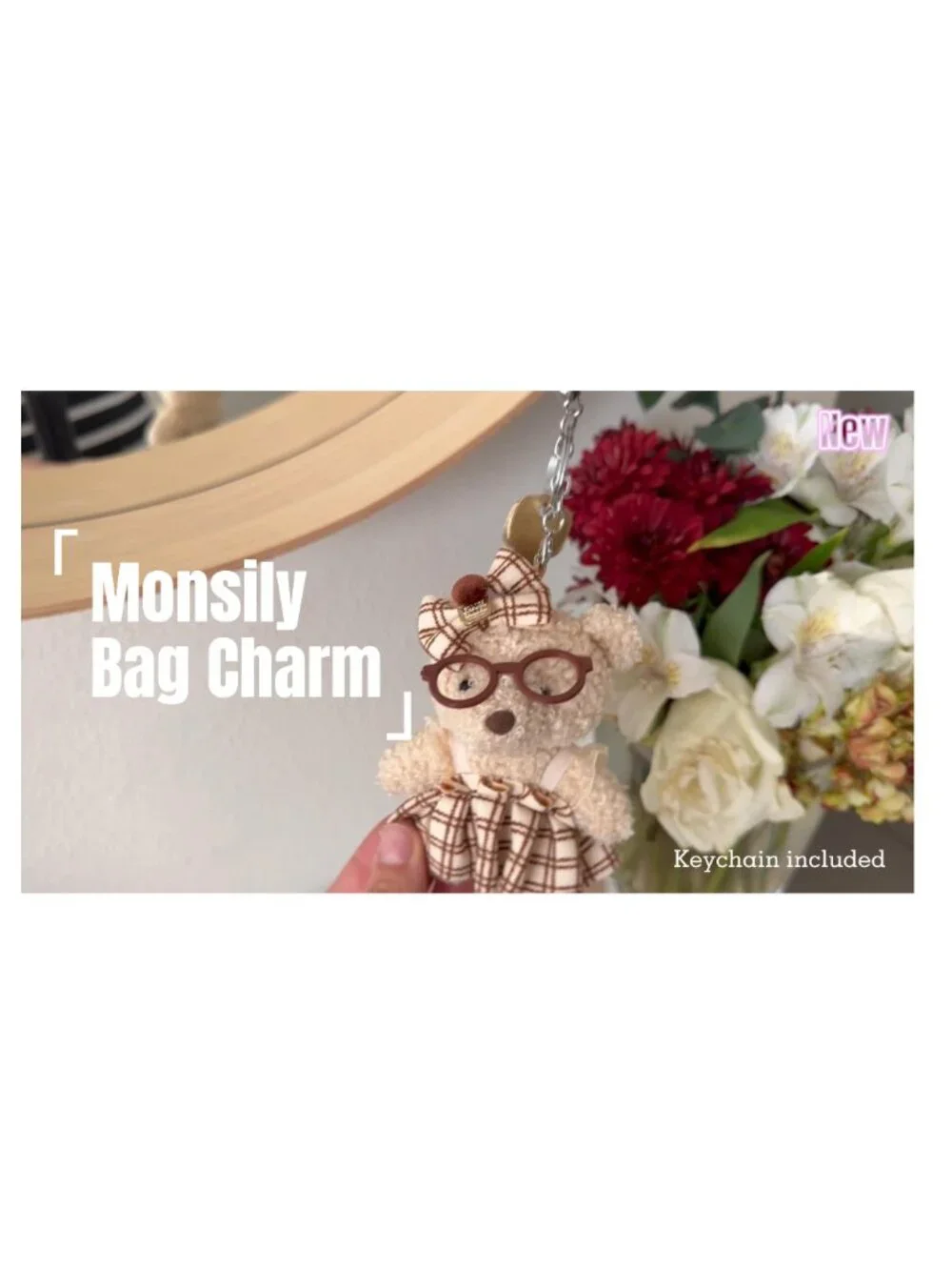 Plush Teddy Bear & Bunny Bag Charm Keychain with Detachable Clasps, 2-in-1